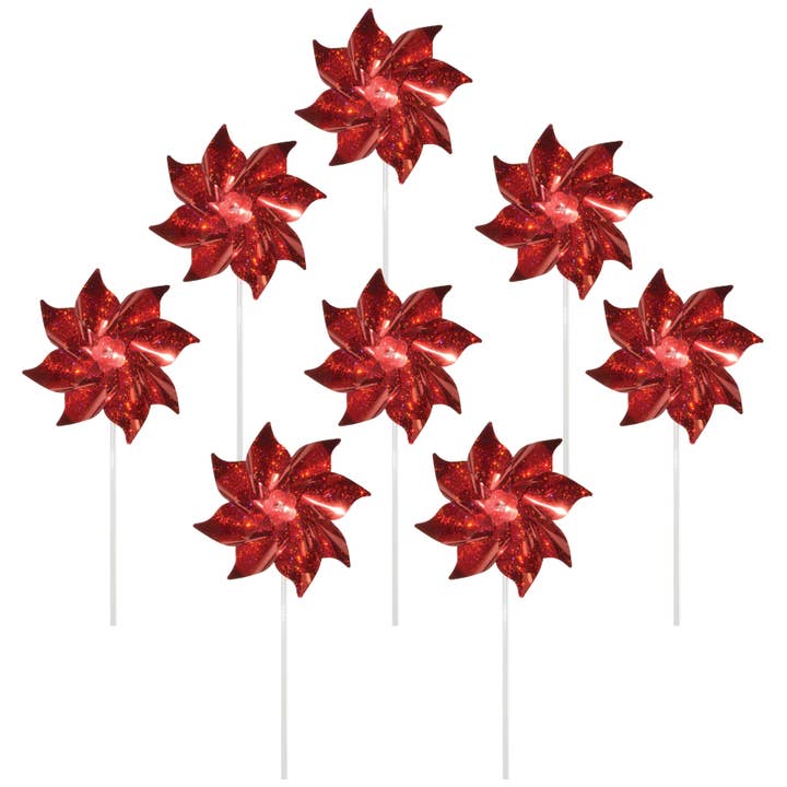 In the Breeze, LLC. - Wholesale Wind Spinner - Red Mylar Pinwheels - 8 PC