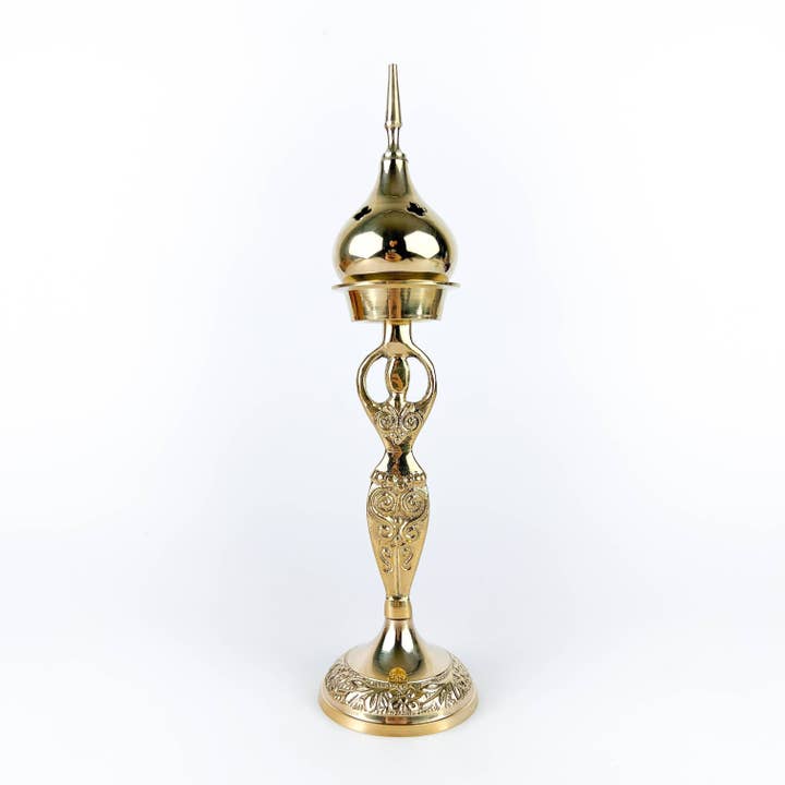 Goddess Brass Cone Burner 9"H for wholesale by GREENROOTS USA LLC