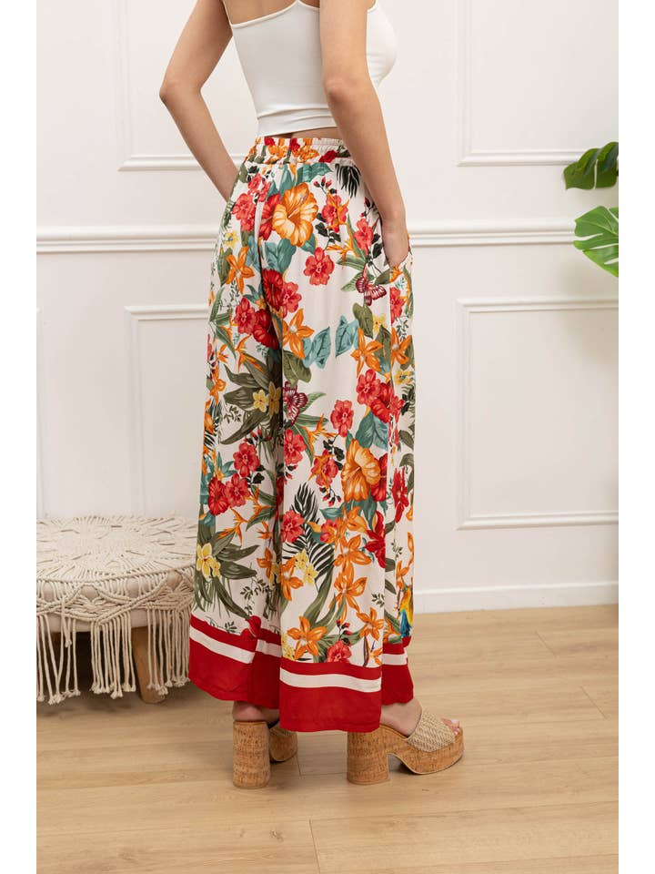 Happy look - Vente Pantalon – femme - Pantalon Large en Viscose Imprimée avec Taille Élastique
