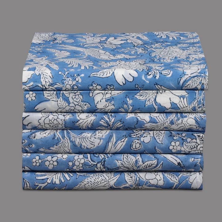 Blauer Saphir-Handblockdruck, 100% Baumwolle, 45,7 x 45,7 cm für den Großhandel von Cotton Print Club