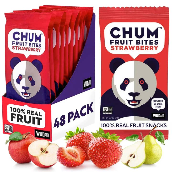 Chum Fruit Bites - Wholesale Fruit Snacks - 192 pack - Strawberry 100% Real Fruit Snacks, No Sugar Added