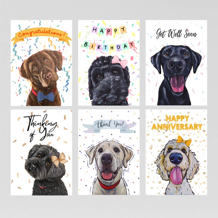 Greeting Dogs Card Bundle, Card with Words (36 Cards) for wholesale by Hippie Hound Studios