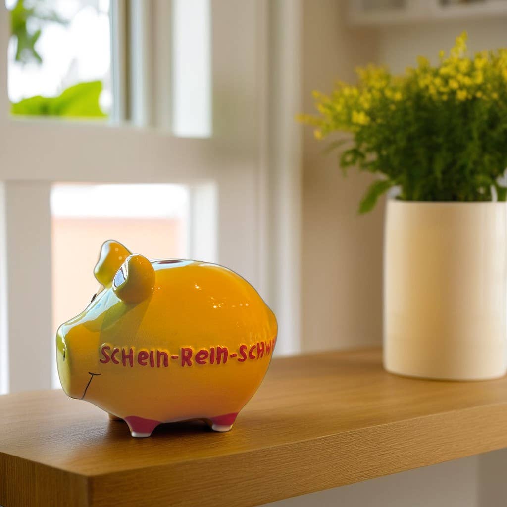 Wurm - Vente Tirelires - Sparschwein Company Sparschwein "Schein-Rein-Schwein" en céramique, Jaune/Rouge (L/H/P) 12,5x9x9cm Petit cochon1