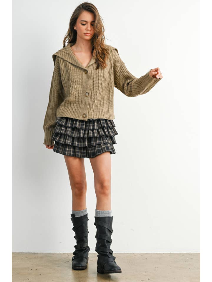 BUTTERMELON - Wholesale Cardigan - Women's - Button-Front Cropped Long Sleeve Top - BMW786919