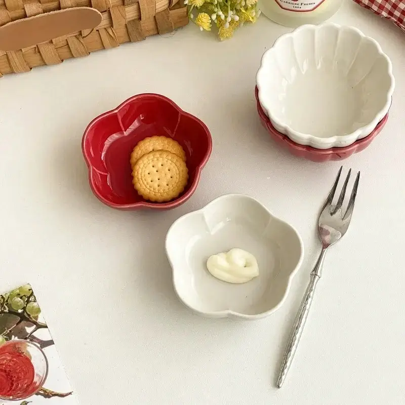 Otterware - Wholesale Condiment/Dip Bowl - Elegant Petal Ceramic Dipping Dishes (Red & White)6