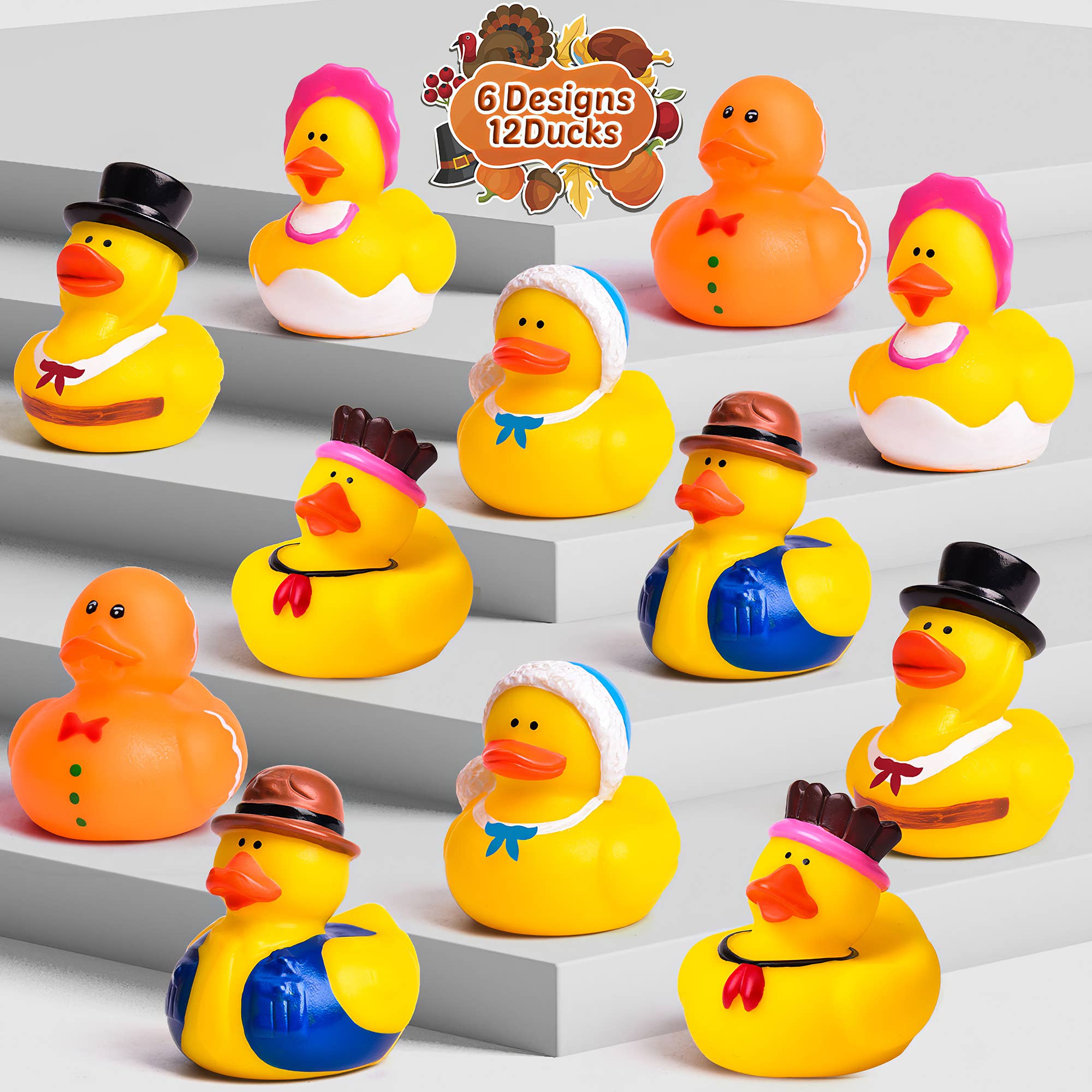 Fun Little Toys - Wholesale Bath Toy - Baby - 12 PCS Thanksgiving Rubber Duckies - Tiny Bath Toys for Kids5