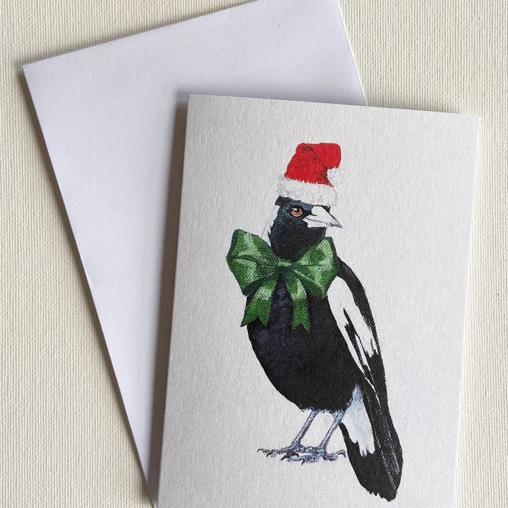 Christmas Magpie with Green Bow Greeting Card and other Purchase Wholesale personalised christmas cards. Free Returns & Net 60 Terms on Faire trending on Faire.