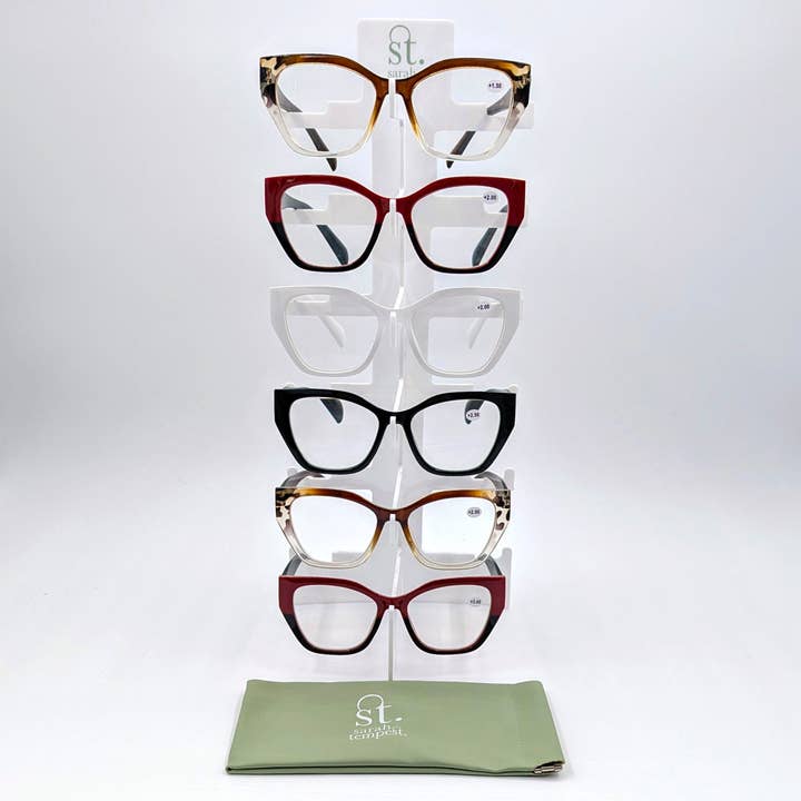 Pakket van 16 stijlvolle, lichte, comfortabele leesbrillen met sterktes 1.5, 2, 2.5 en 3. voor wholesale door Tempest Designs