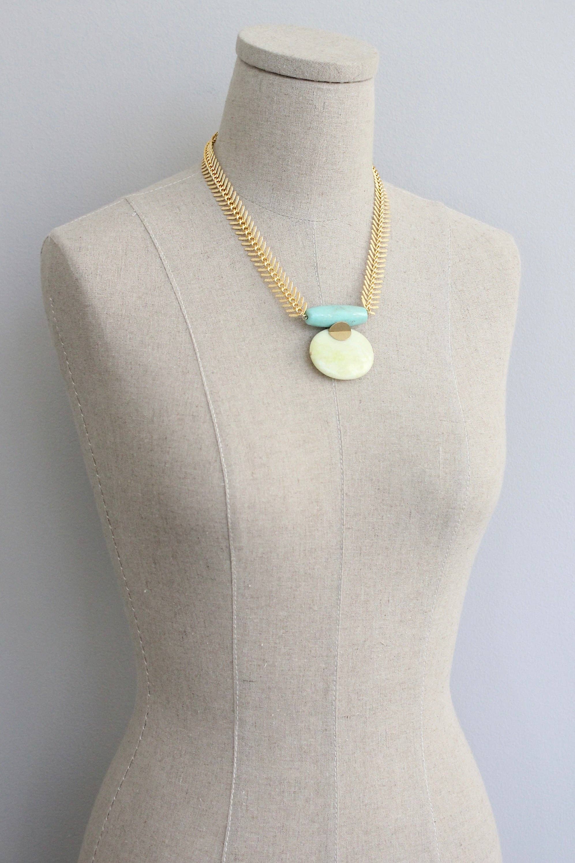 David Aubrey Jewelry - Wholesale Pendant/Charm Necklace - KYL219 turquoise and lemon herringbone necklace1
