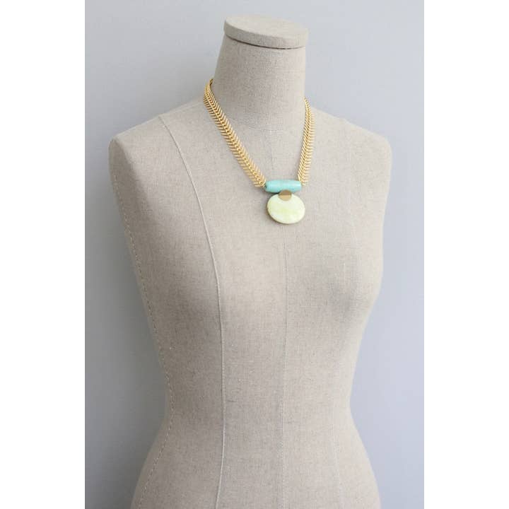 David Aubrey Jewelry - Wholesale Pendant/Charm Necklace - KYL219 turquoise and lemon herringbone necklace1