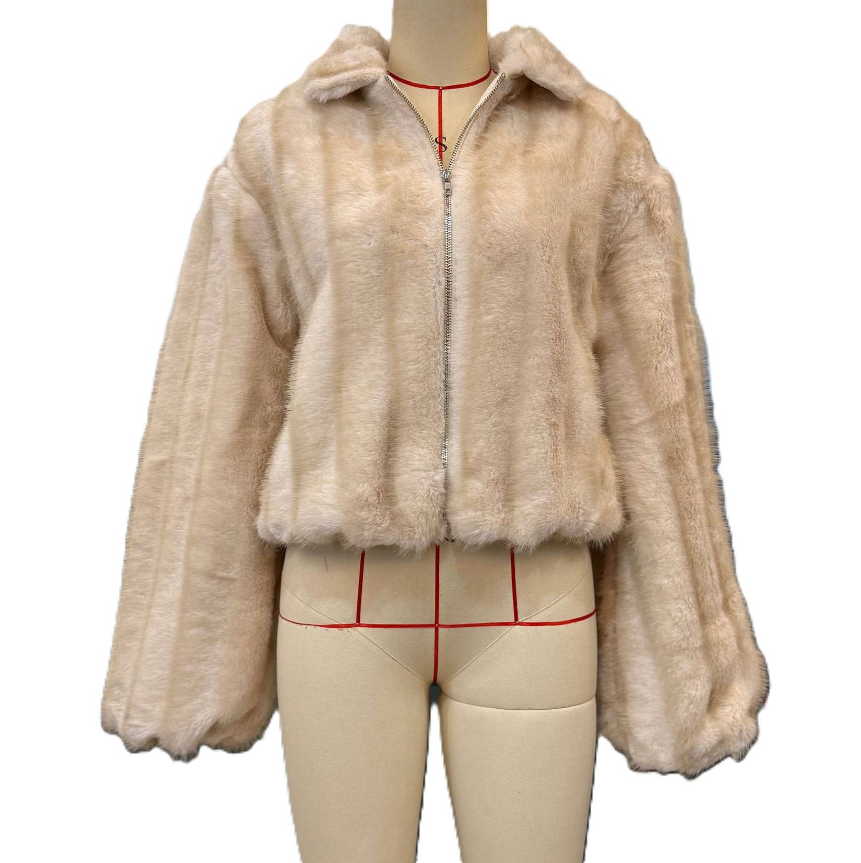 HIDDENBRAND - Wholesale Fur/Faux Fur Coat - Women's - Fashionable Striped Color-Block Faux Fur Jacket0