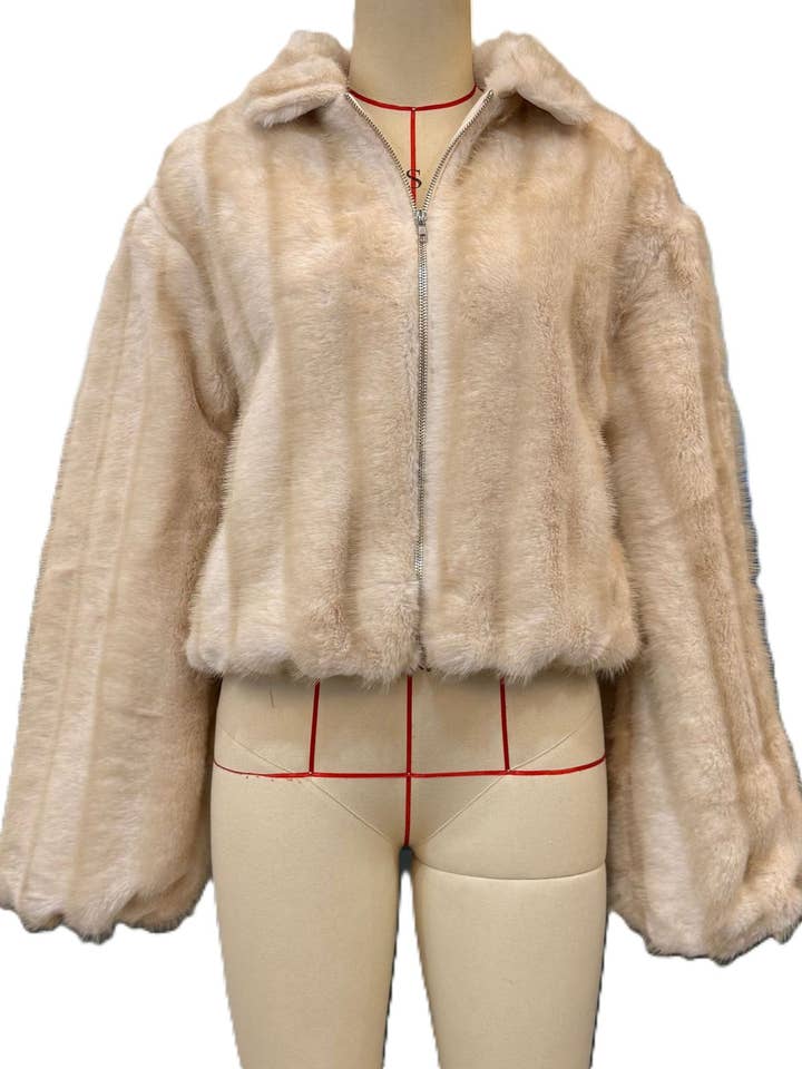 HIDDENBRAND - Wholesale Fur/Faux Fur Coat - Women's - Fashionable Striped Color-Block Faux Fur Jacket