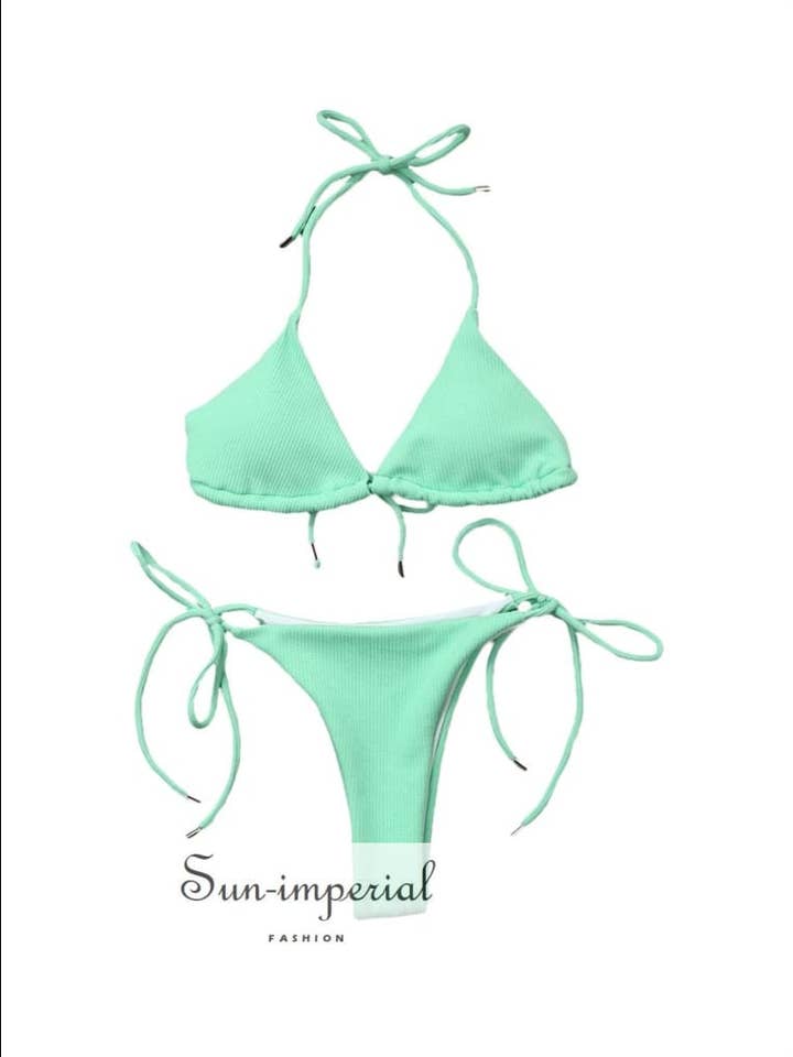 Sun Imperial - Wholesale Two-piece swimsuit – Women’s - Sun-Imperial Mint Green Ribbed Tie Side High Cut Halter6