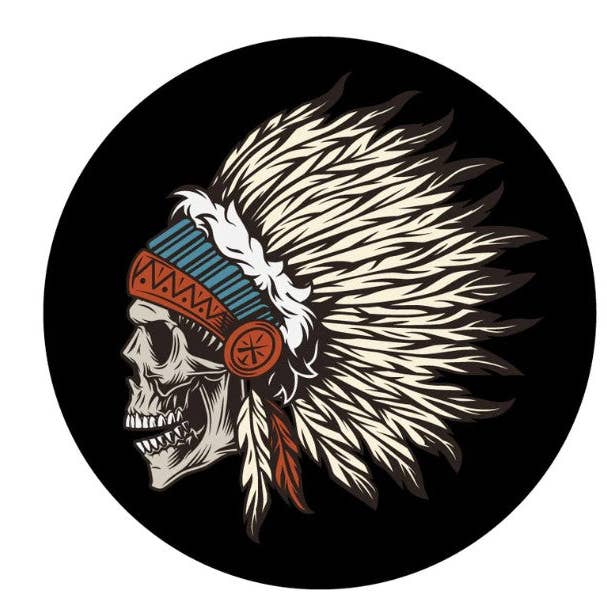 Native American Warrior Chief Skull Spare Tire Cover for wholesale by Dirty Acres