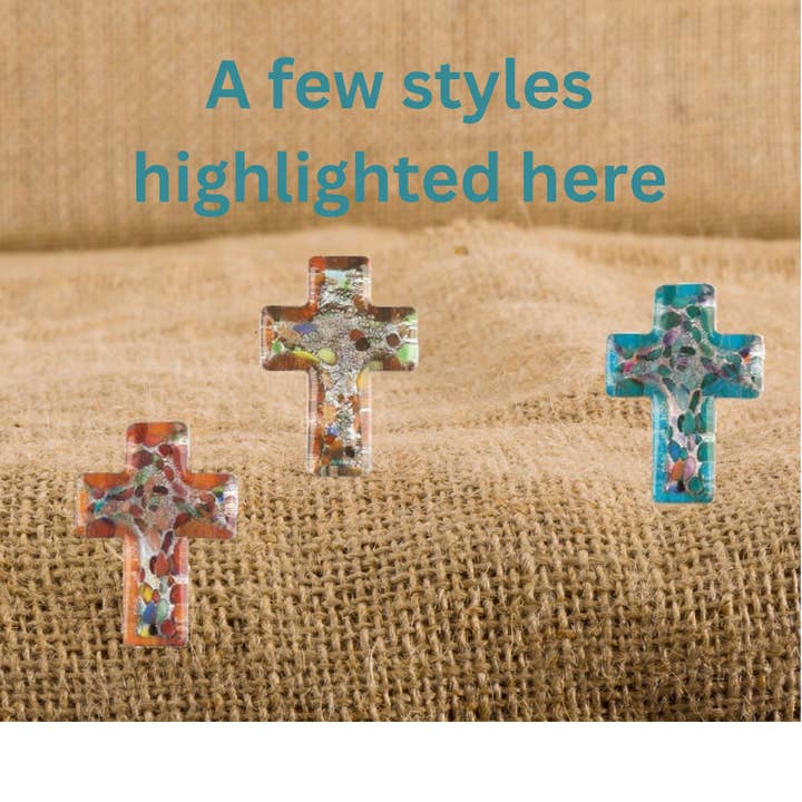 Magnolia - Wholesale Decorative Tabletop Object - Pocket Reminder Stone Cross Glass Asst1