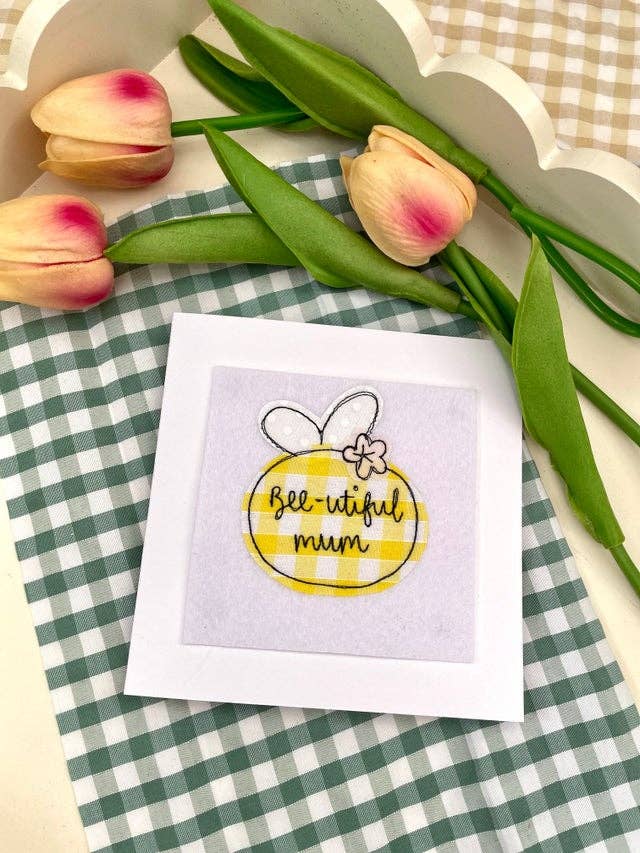 Freehand Embroidered Mother’s Day Card Bee Design pack of 10 for wholesale by Girl Friday Embroidery