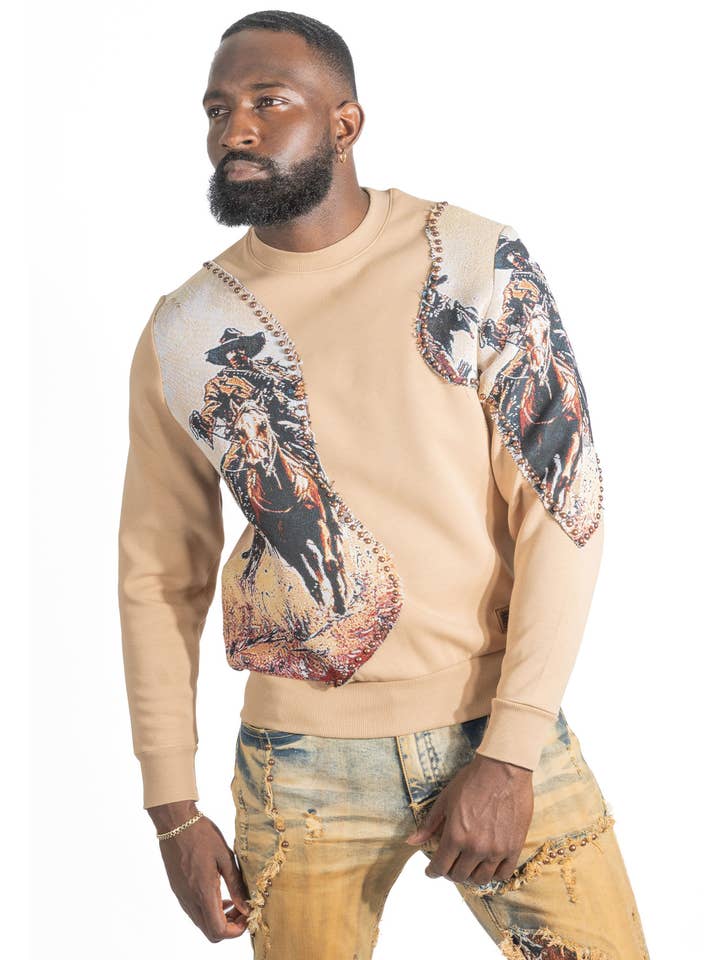 M4374 Ferdoni Crewneck Sweatshirt - Khaki for wholesale by Makobi