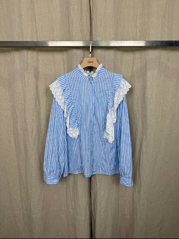 C17287 STRIPED SHIRT WITH PLEATED DETAILS for wholesale by Joyna