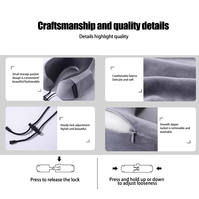 VIGOR - Vendita all'ingrosso Set da viaggio - Cuscino da viaggio con cappuccio a forma di U per collo (confezione da 10)9