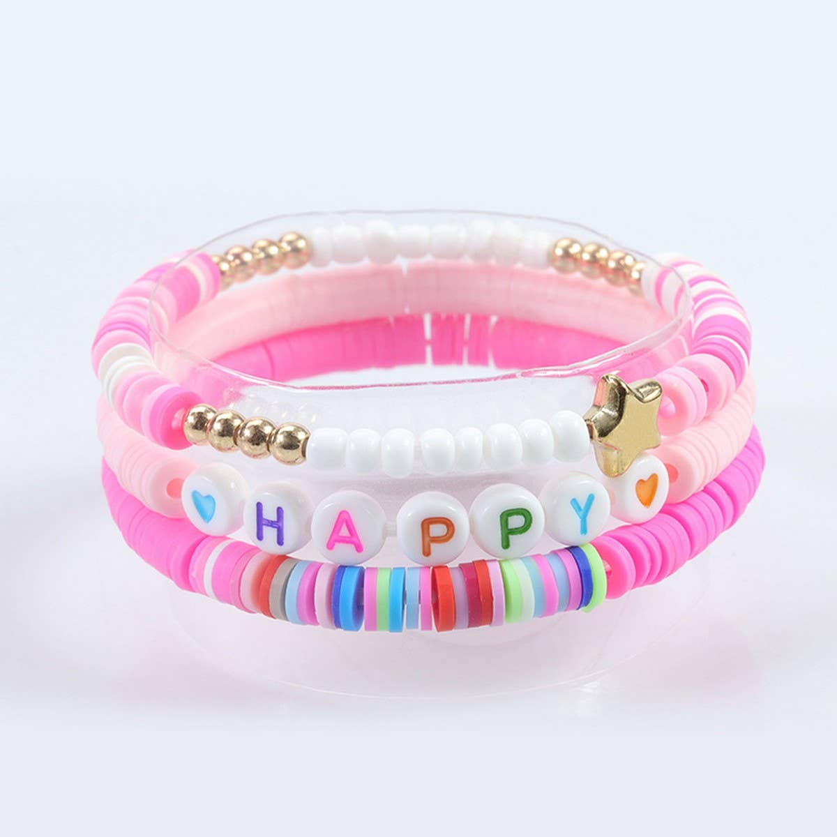 ACCITY - Wholesale Jewelry Set - 5PCS SMILING FACE LETTER BEAD BRACELET SET_CWMM053710