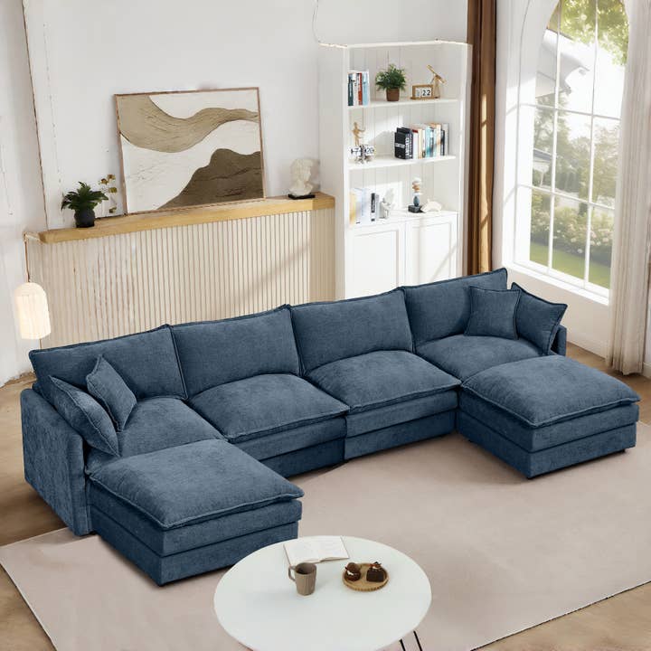 39F Inc. - Wholesale Sofa - Lunara 130" U-Shaped Sectional Sofa w 2 Ottomans,7 Colors9