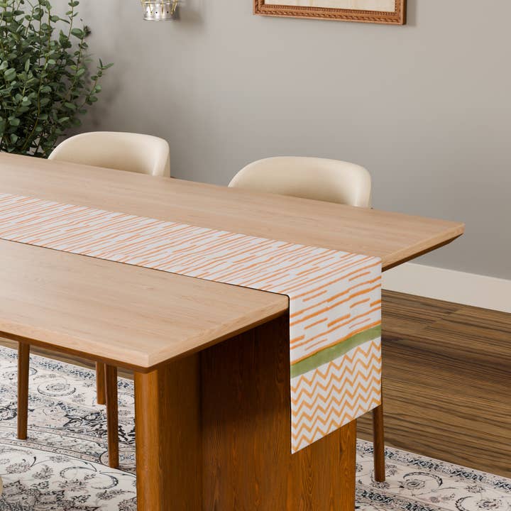 Handgeblokdrukte gestreepte tafelloper - Oranje voor wholesale door Eyaas