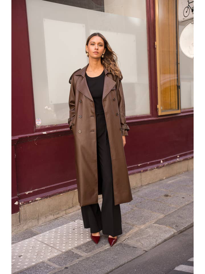 Attentif Paris - Wholesale Trench Coat - Women's - Long vegan leather trench coat37