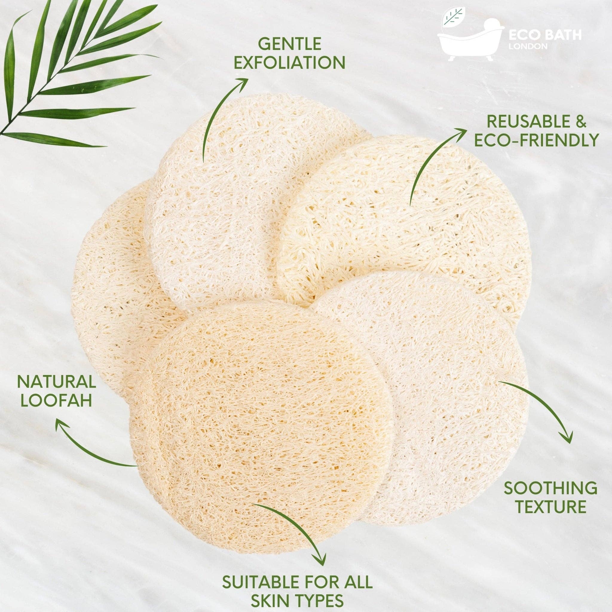 Eco Bath London - Vente Luffa - Tampons exfoliants pour le visage en luffa naturel Eco Bath London, 6 unités (1 paquet)2