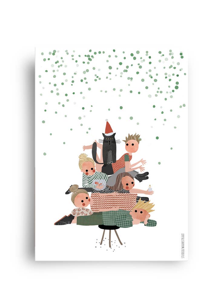 postcard - series Christmas - ‘family tree’ for wholesale by STUDIOZWAANSTRAAT