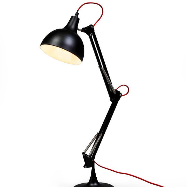McGowan & Rutherford Ltd – wholesale Accent/desk lamp – Matt Black Traditional Desk Lamp (Red Fabric Flex)