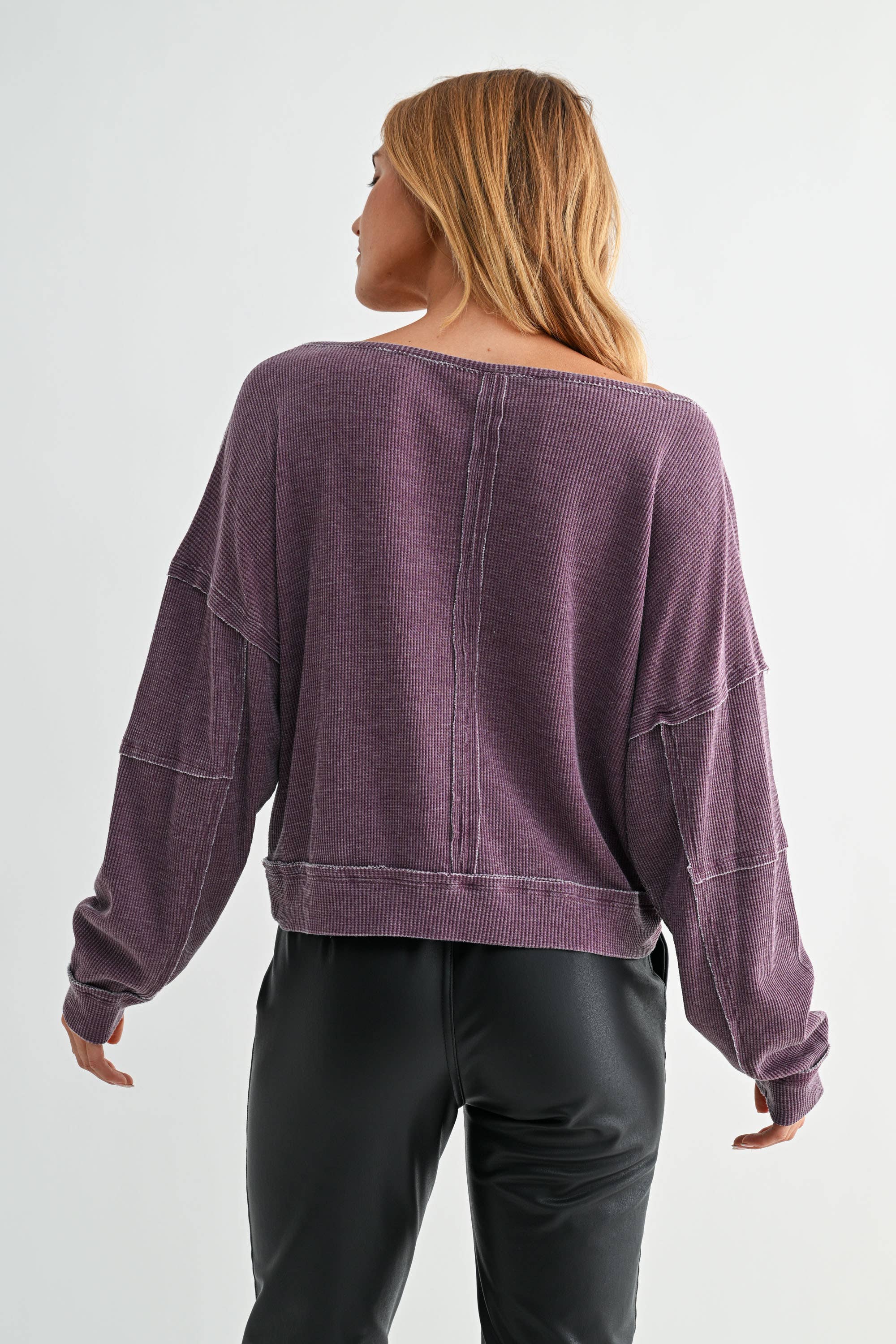 Mono B - Wholesale Sweatshirt - Women's - Raw Edge Waffle Knit Boatneck Pullover34