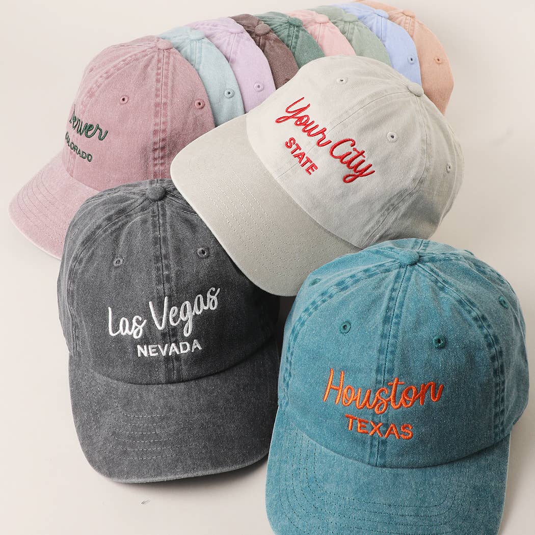 Fashion City – Boné de beisebol - Unissexo por atacado – Chapéu Lavado com Pigmento Personalizado – Bordado de Cidade e Estado1