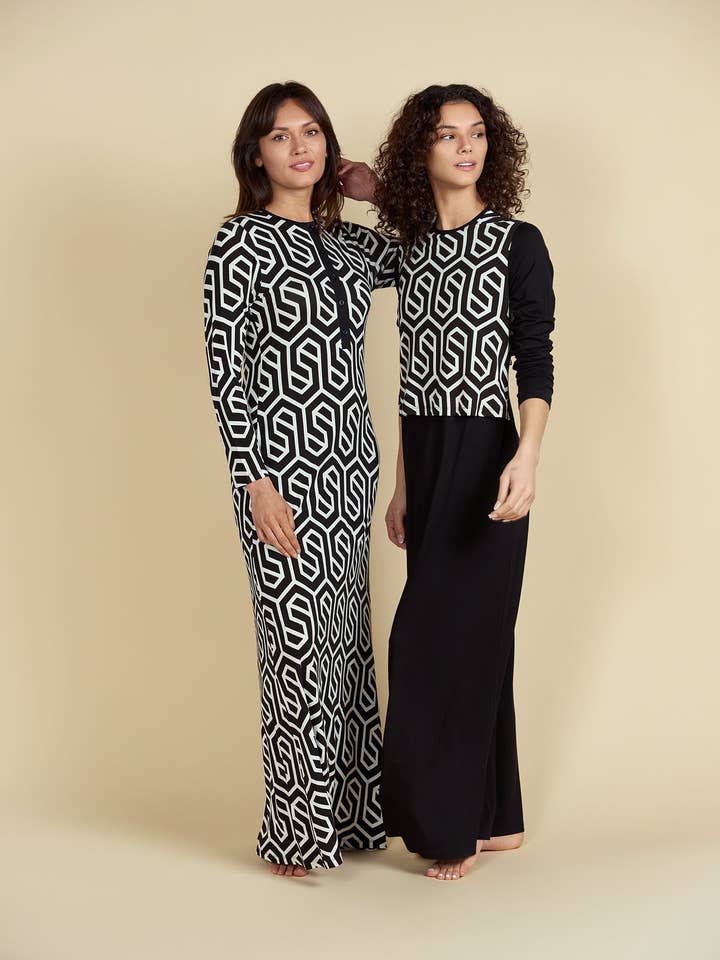 Button Down Printed Design Nightgown for wholesale by Ellwi Design