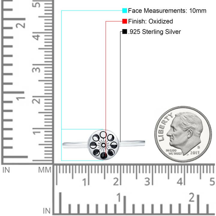 Sterling Silver Moon Phases Oxidized Band Thumb Ring (10mm) for wholesale on Faire3