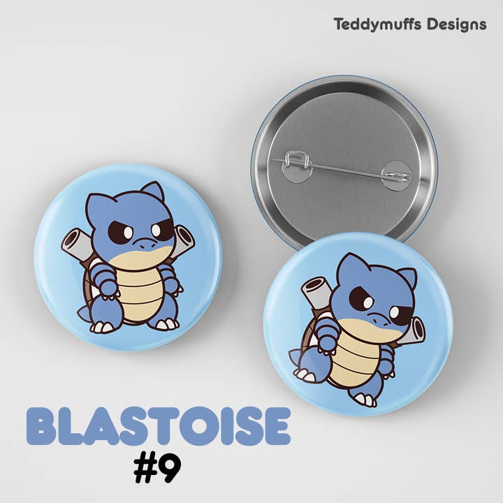 Blastoise Button Pin | Pokemon | Pokémon for wholesale by Teddymuffs Designs