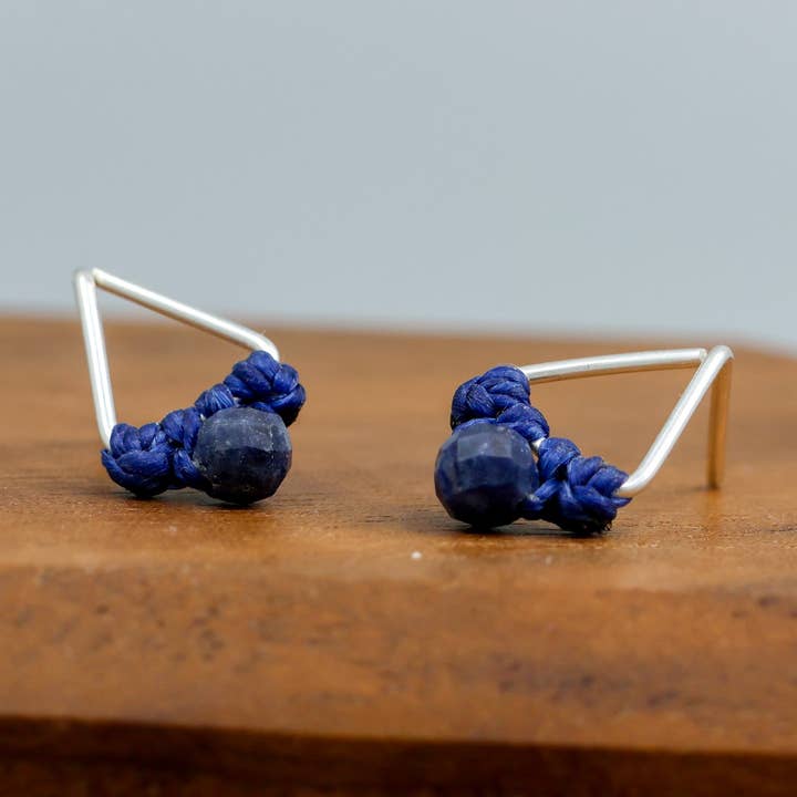 Sapphire Stud Earrings | Triangle Sterling Silver | USA Made for wholesale by The Stitch Alliance