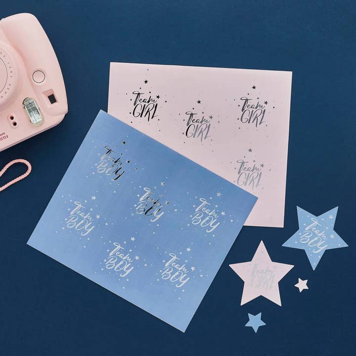 Team Boy & Team Girl Stickers 24 Pack for wholesale by Hootyballoo by Club Green