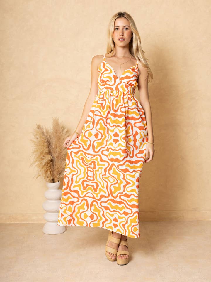 NW1762- Orange Abstract Print Maxi Cotton Dress for wholesale by Seaspice Resort Wear