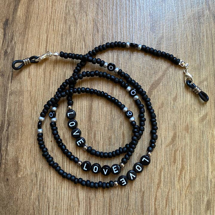 Chain, sunglasses cord, smoky black beads and Nazar Boncuk Turkish Eye for wholesale by Boutique Bohème