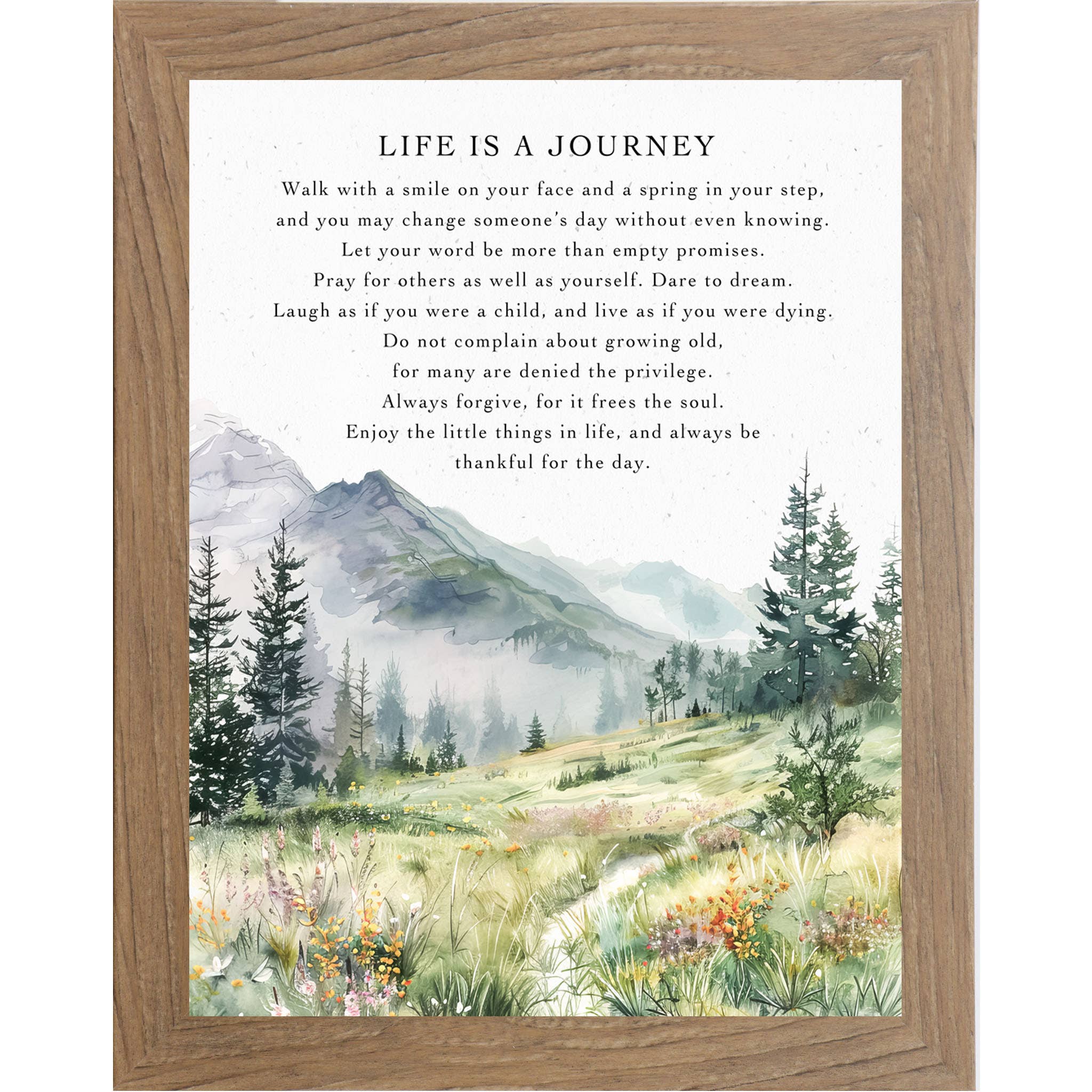 Summer Snow Art - Wholesale Wall Art Set - Life Is A Journey Framed Art Meadow Mountains Inspirational 2