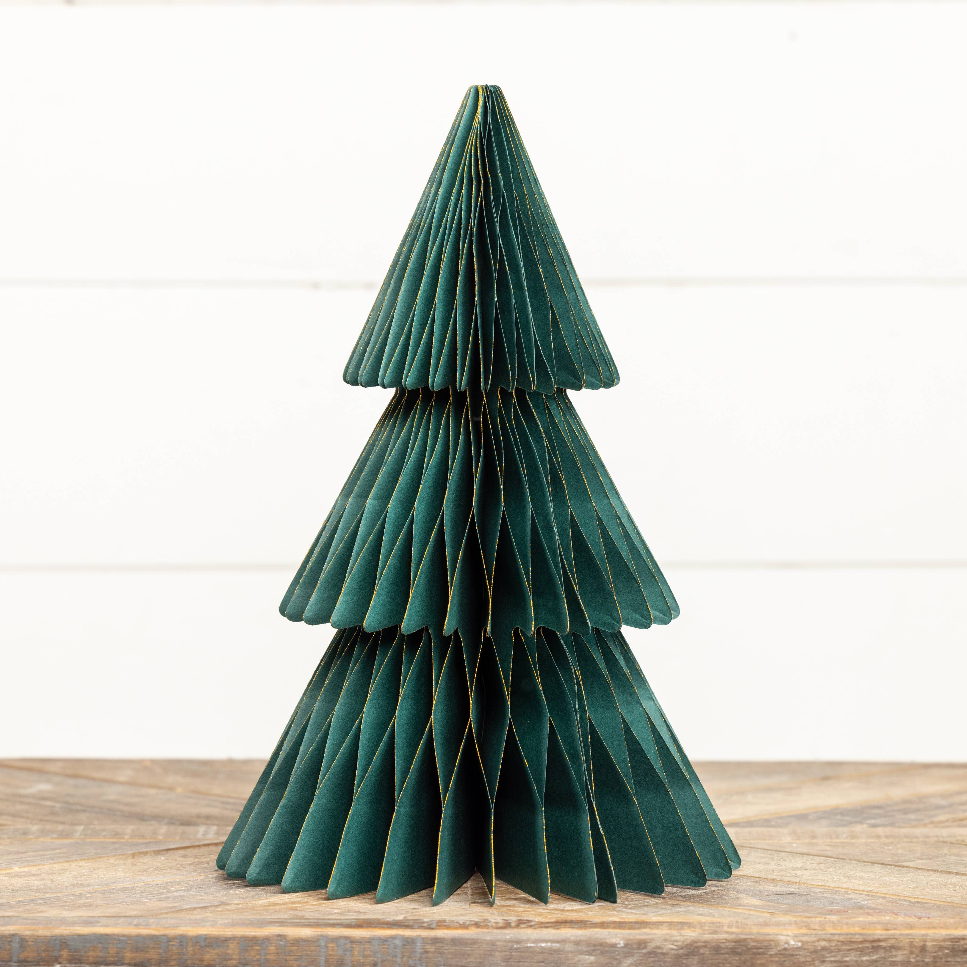 Ragon House - Wholesale Christmas Decoration - 13.75" EMERALD GREEN W/ GOLD TRIM PAPER CONE TREE1