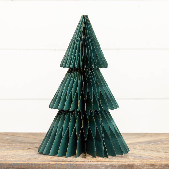 Ragon House - Wholesale Christmas Decoration - 13.75" EMERALD GREEN W/ GOLD TRIM PAPER CONE TREE1