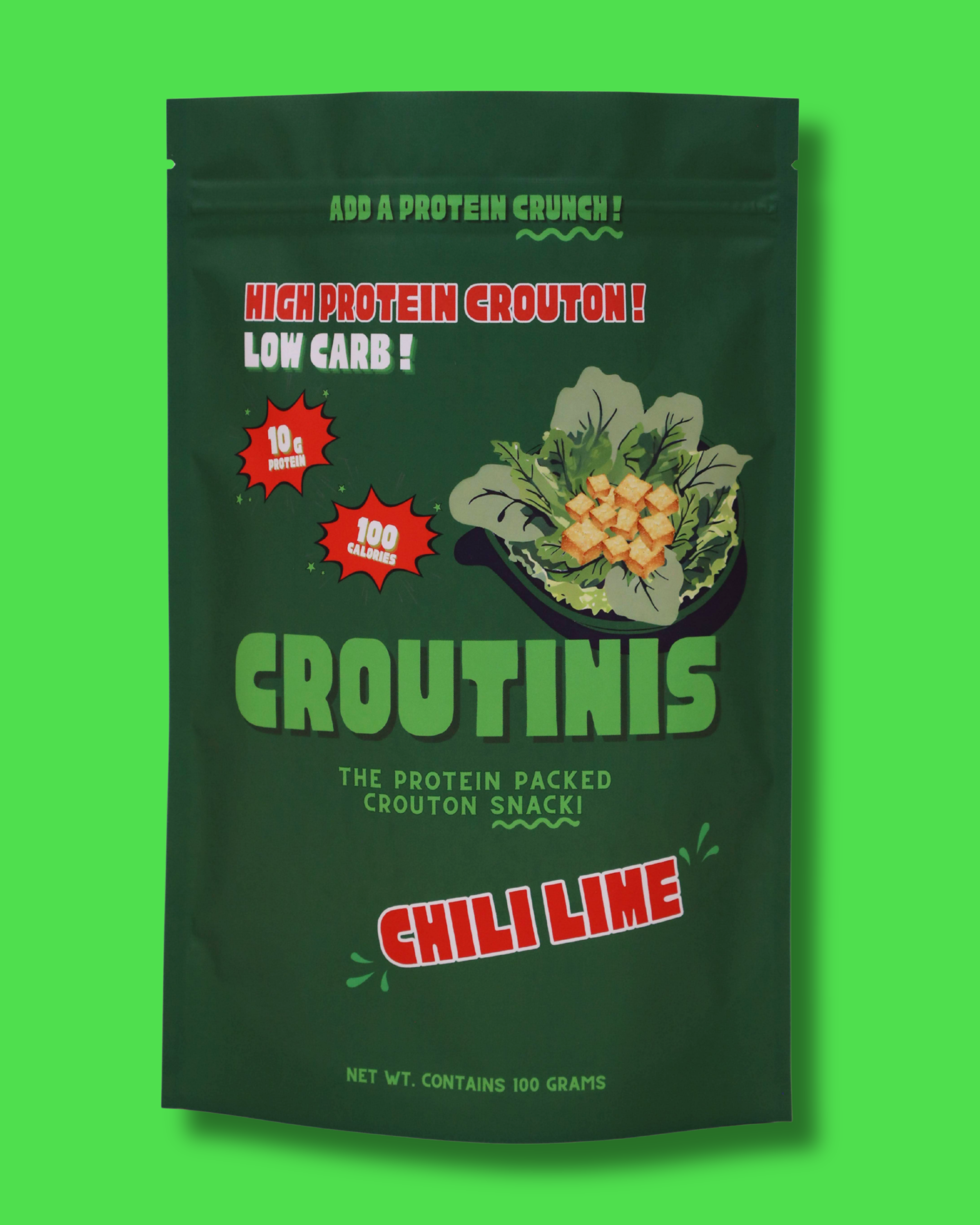 Croutinis - Wholesale Puffed Snack - Chili Lime Crouton - High Protein, Low Carb & Gluten Free, Pantry Size 5oz Bags1