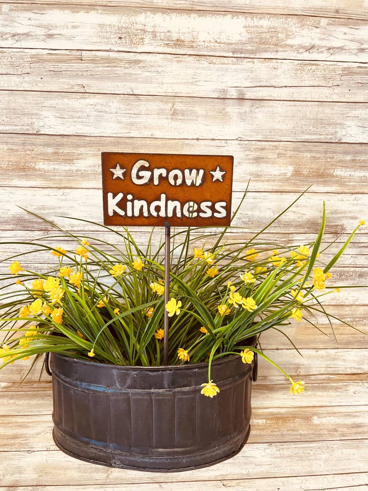 Grow Kindness Garden Plant Stake Plaque for wholesale by Universal Ironworks USA