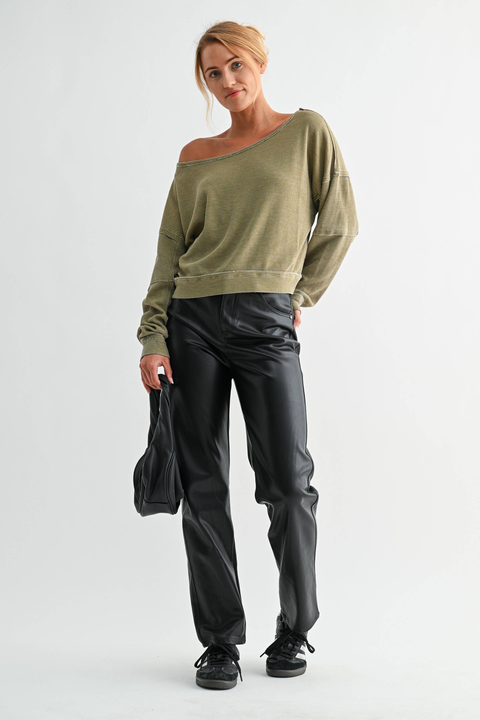 Mono B - Wholesale Sweatshirt - Women's - Raw Edge Waffle Knit Boatneck Pullover31