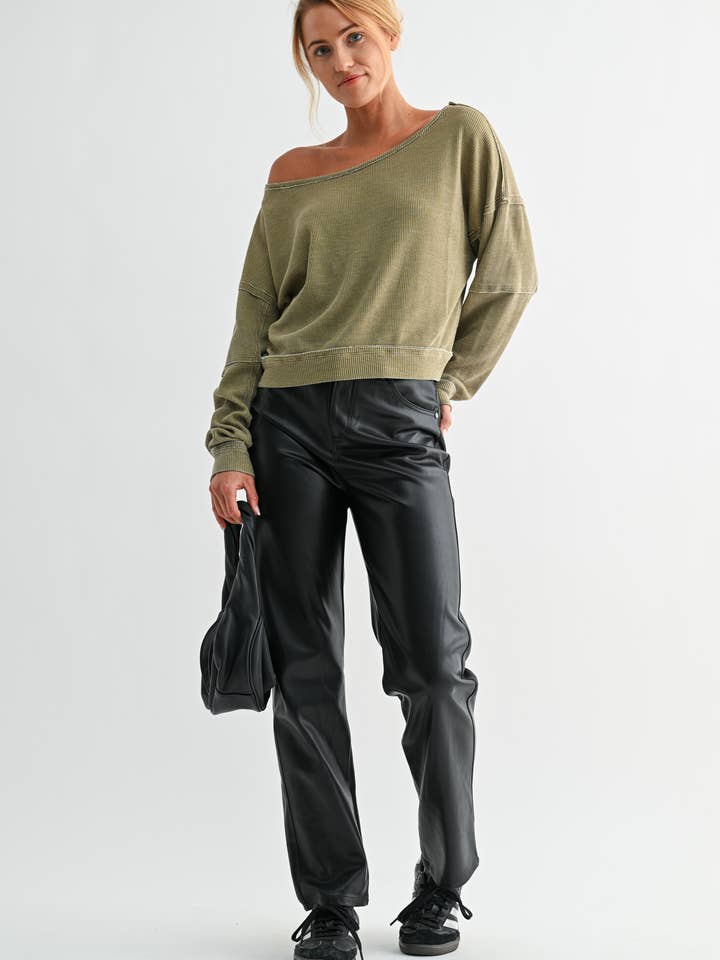 Mono B - Wholesale Sweatshirt - Women's - Raw Edge Waffle Knit Boatneck Pullover15