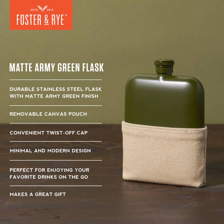 Foster & Rye - Wholesale Flask - Matte Army Green Flask