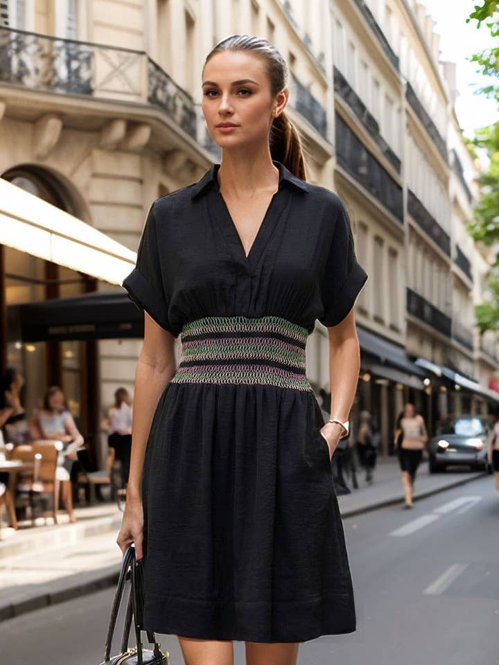 Multi-Color Waist Embo Dress for wholesale by VAVA by Joy Han