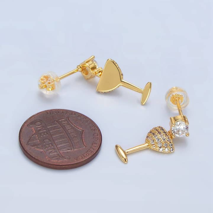 Aim Eternal - Wholesale Stud/Post Earrings - 24K Gold Filled Micro Paved Wine Alcohol CZ Drop Stud Earrings | AD6792