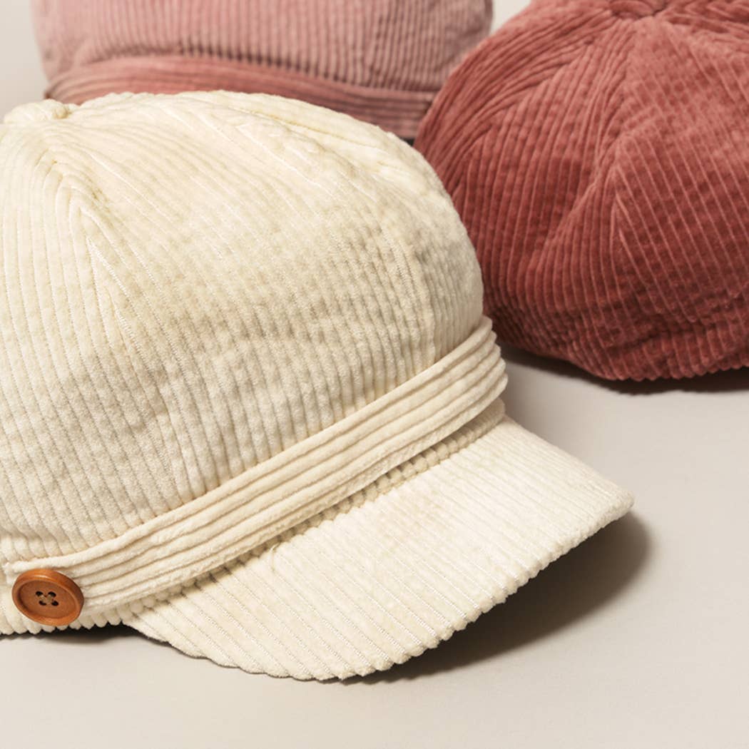 Fashion City - Wholesale Newsboy/Schoolboy Hat - Women's - Women's Solid Corduroy Cabbie with Buttons3